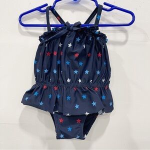 Baby Gap Peplum Star Print One-Piece Swimsuit in Blue Galaxy Size 0-6 month